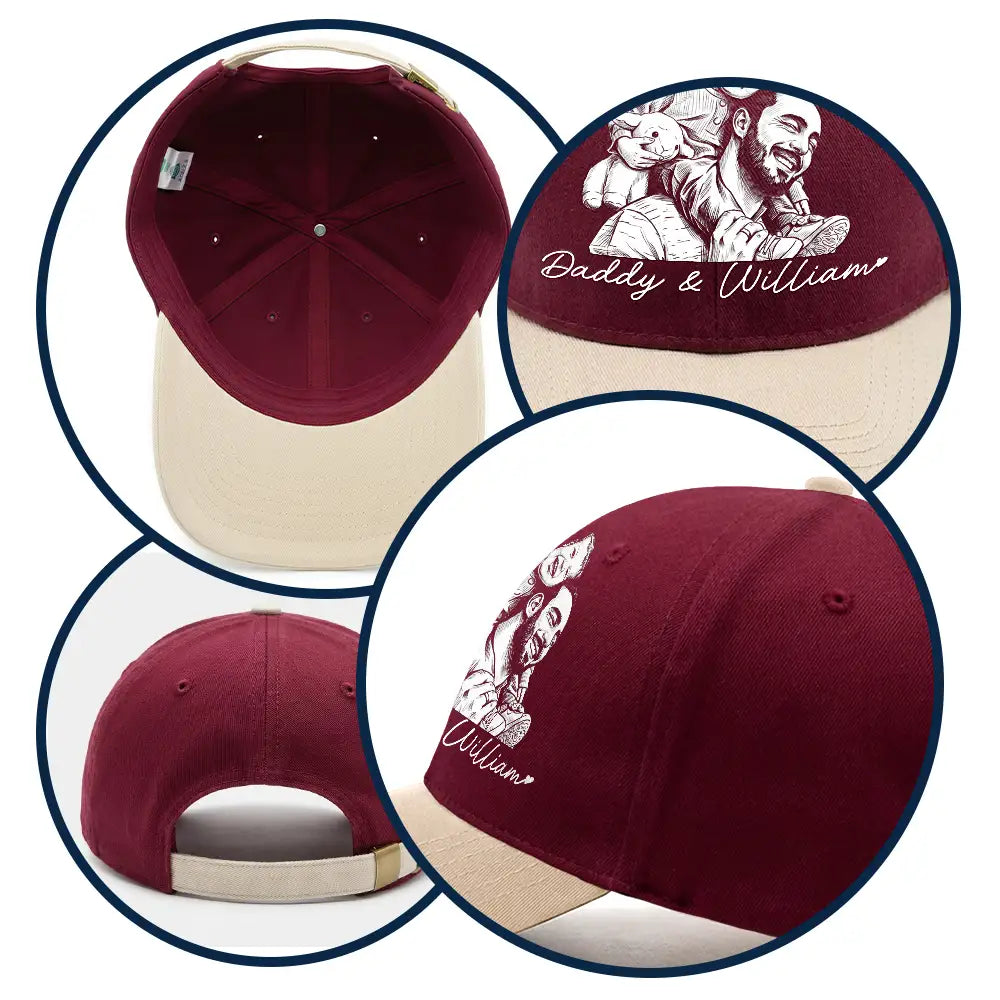 Gift For Father,Gift For Grandpa,Non-Eng,Photo - Pencil Sketch (Bold),Adorable - Custom Photo Bold Sketch Family Dog Cat Portrait - Personalized Two Tone Cap
