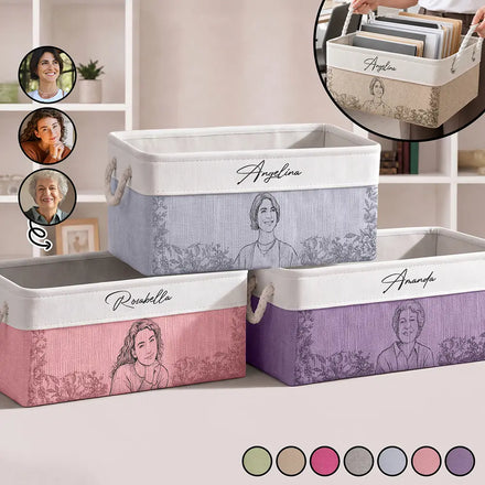 Custom Photo Bold Sketch For Woman Wife Mom Couple Family Bestie - Personalized Storage Basket