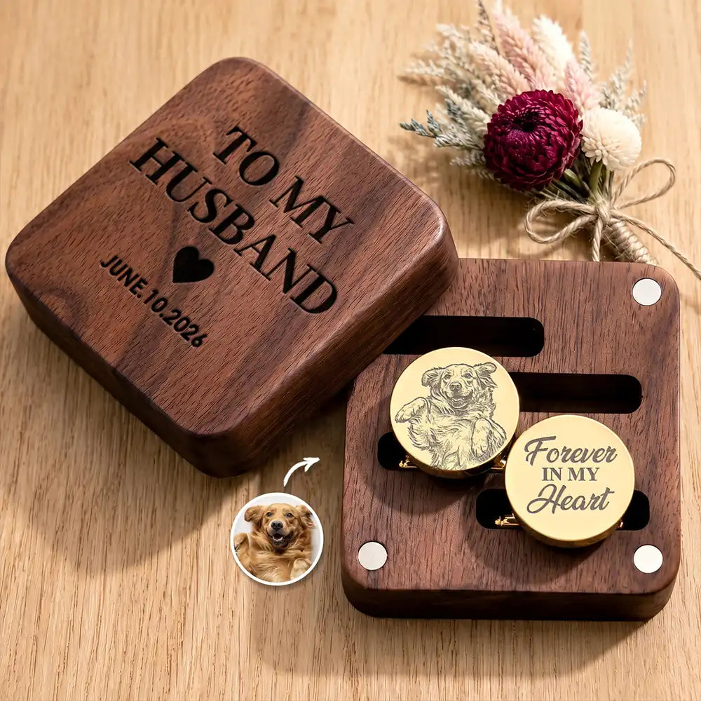 Custom Photo Bold Sketch Forever In My Heart Memorial - Personalized Circular Cufflinks