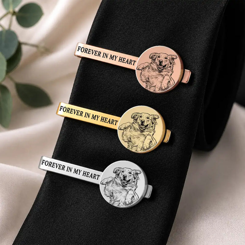 Art Design, Sentimental, Pet Lovers, Photo - Pencil Sketch - Bold - Custom Photo Bold Sketch Forever In My Heart Memorial - Personalized Tie Clip