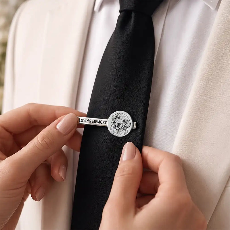 Art Design, Sentimental, Pet Lovers, Photo - Pencil Sketch - Bold - Custom Photo Bold Sketch Forever In My Heart Memorial - Personalized Tie Clip
