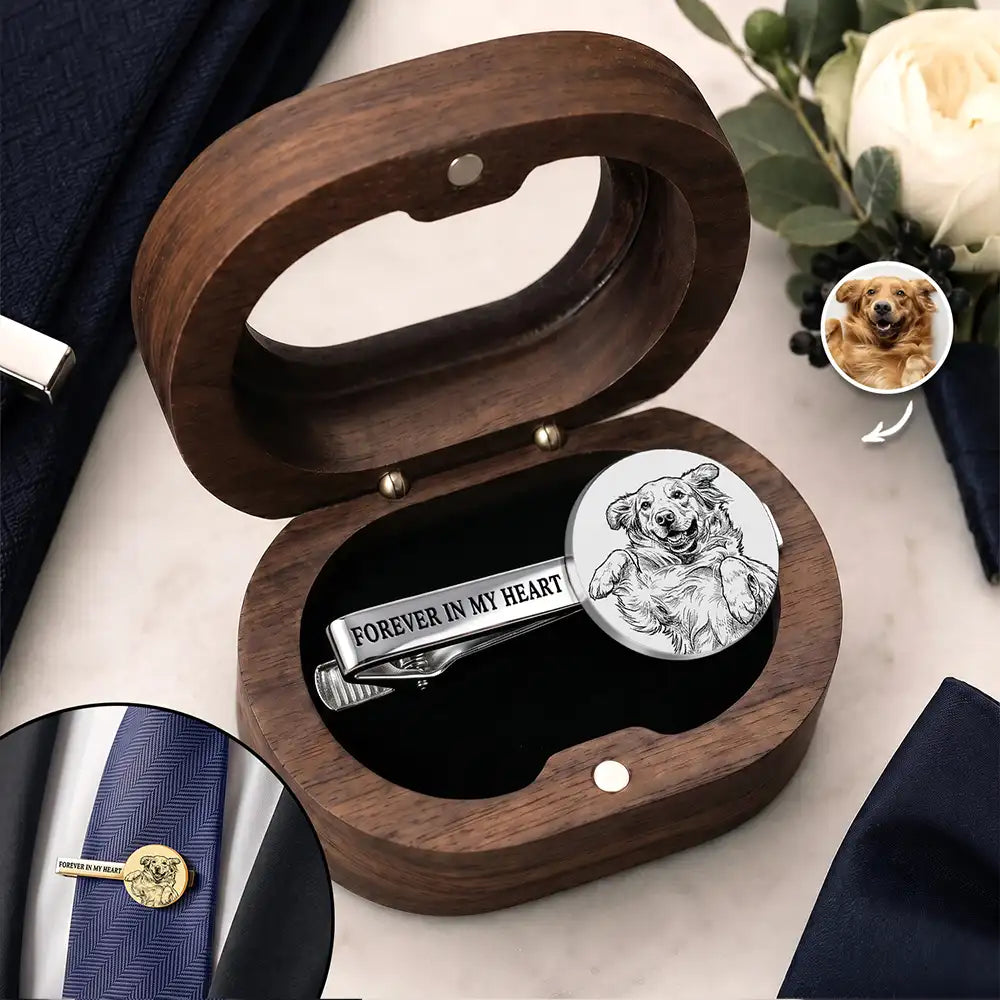 Custom Photo Bold Sketch Forever In My Heart Memorial - Personalized Tie Clip