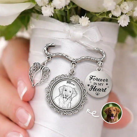 Custom Photo Bold Sketch Forever In My Heart Memorial Portrait - Personalized Lapel Pin