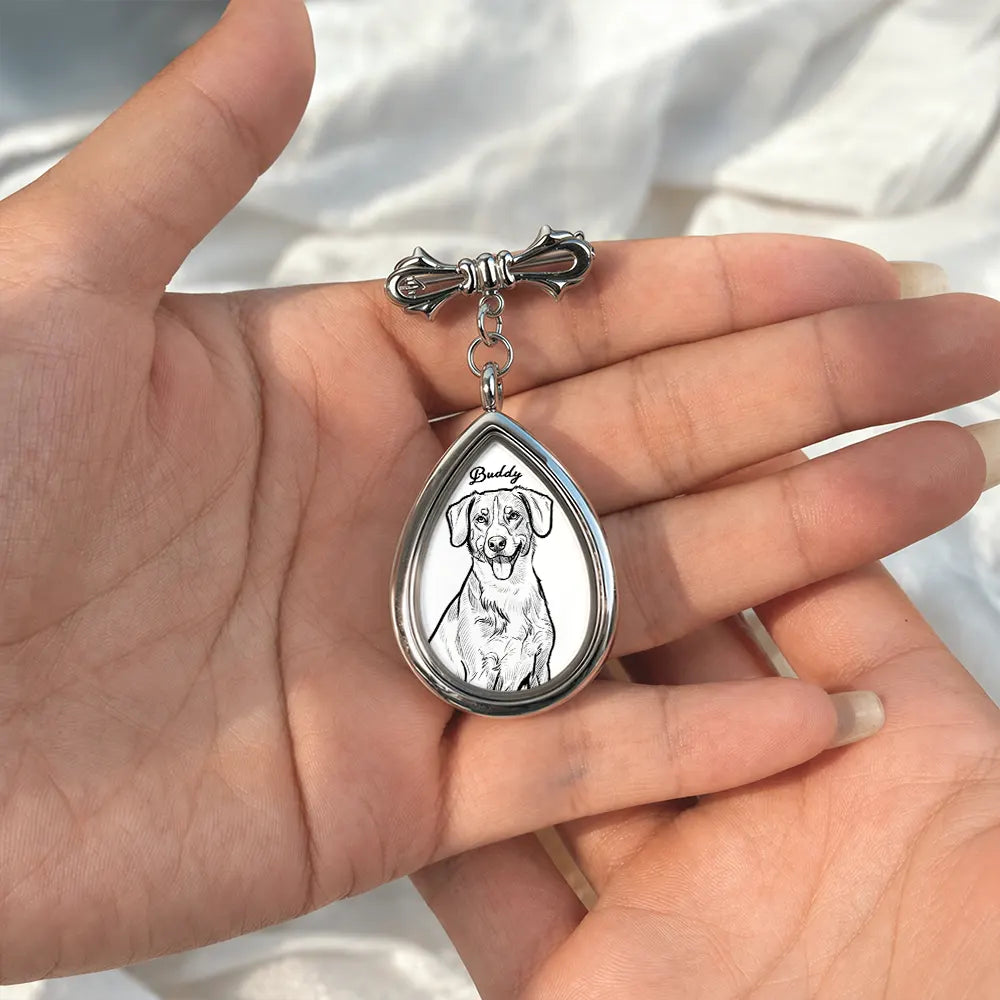 Art Design, Custom Photo, Sympathetic, Gift For Yourself, Wedding, Photo - Pencil Sketch - Bold - Custom Photo Bold Sketch Forever In My Heart Memorial Portrait - Personalized Teardrop Pin