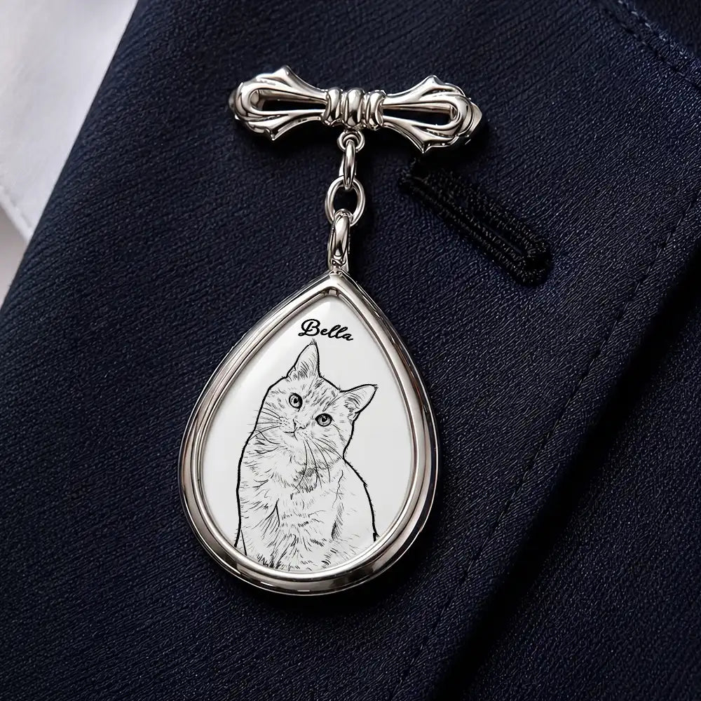 Art Design, Custom Photo, Sympathetic, Gift For Yourself, Wedding, Photo - Pencil Sketch - Bold - Custom Photo Bold Sketch Forever In My Heart Memorial Portrait - Personalized Teardrop Pin