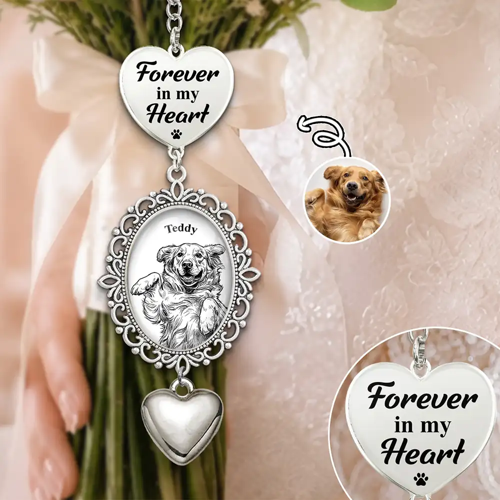 Art Design, Custom Photo, Sympathetic, Gift For Yourself, Wedding, Photo - Pencil Sketch - Bold - Custom Photo Bold Sketch Forever In My Heart Memorial Portrait - Personalized Wedding Charm