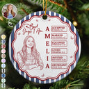 Art Design,Christian,Gift For Children,Christmas,Inspirational,Gift For Daughter,Photo - Pencil Sketch - Bold - Custom Photo Bold Sketch God Says I Am Striped Pattern For Daughters Sisters Besties - Personalized Circle Ceramic Ornament