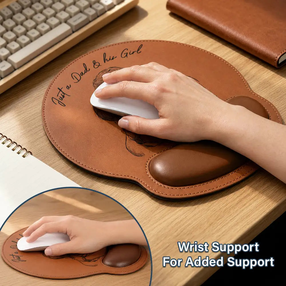 Gift For Husband,Dad - Children,Gift For Father,Non-Eng,Photo - Pencil Sketch (Bold),Sentimental - Custom Photo Bold Sketch Just A Dad And His Girl - Personalized Leather Mouse Pad
