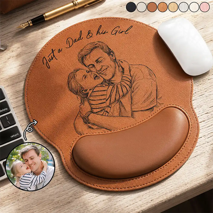 Custom Photo Bold Sketch Just A Dad And His Girl - Personalized Leather Mouse Pad