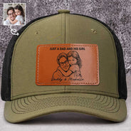 Custom Photo,Gift For Father,Dad - Daughters (Young),Photo - Pencil Sketch (Bold),Proud - Custom Photo Bold Sketch Just A Dad And His Girl - Personalized Leather Patch Hat