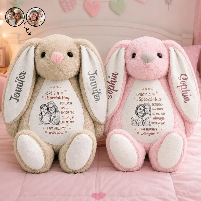 Art Design,Sentimental,Back To School,Gift For Kids,Photo - Pencil Sketch - Bold - Custom Photo Bold Sketch Kid Here A Special Hug Between Us Two - Personalized Soft Toy Bunny