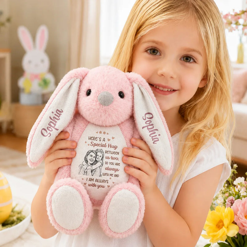 Art Design,Sentimental,Back To School,Gift For Kids,Photo - Pencil Sketch - Bold - Custom Photo Bold Sketch Kid Here A Special Hug Between Us Two - Personalized Soft Toy Bunny