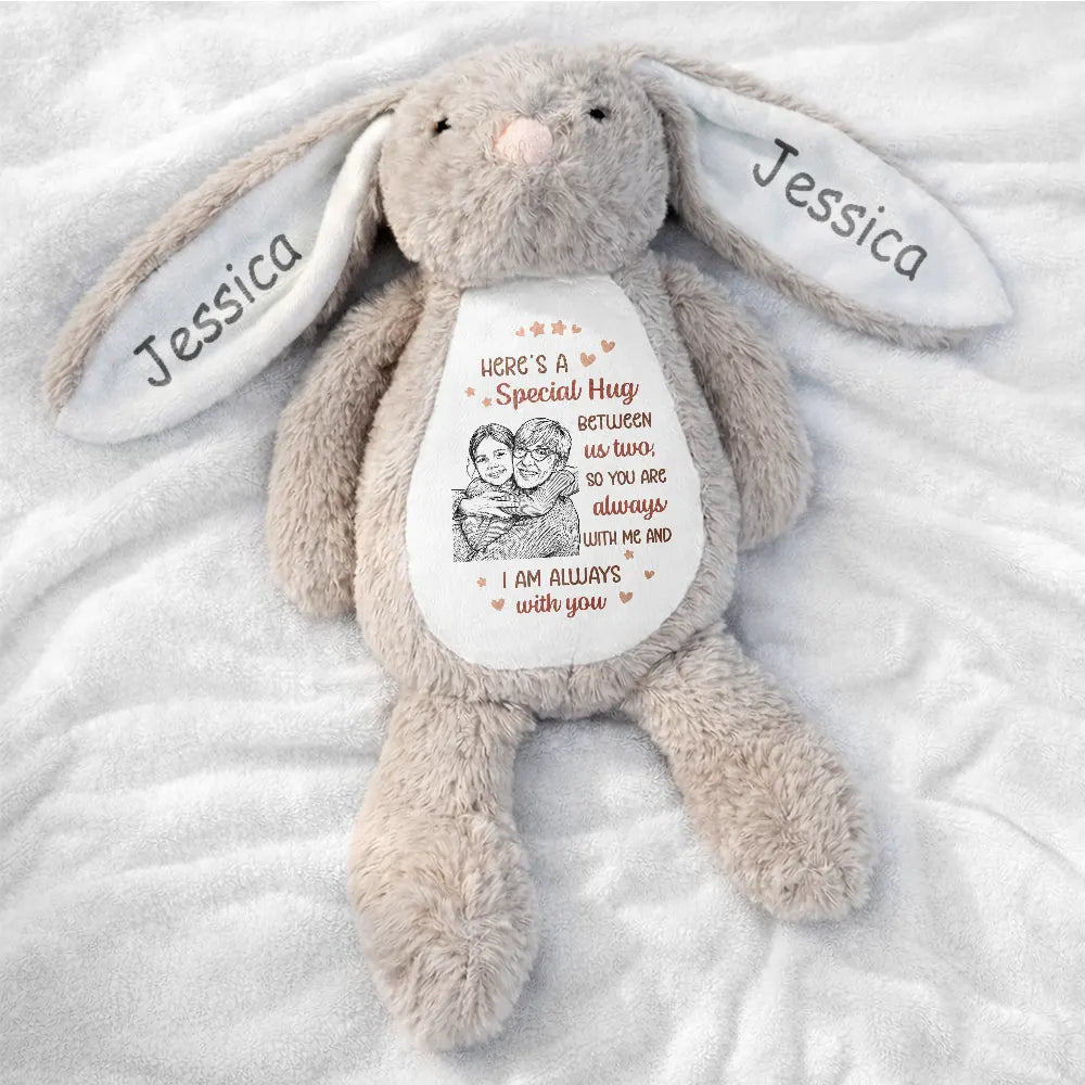 Art Design,Sentimental,Back To School,Gift For Kids,Photo - Pencil Sketch - Bold - Custom Photo Bold Sketch Kid Here A Special Hug Between Us Two - Personalized Soft Toy Bunny