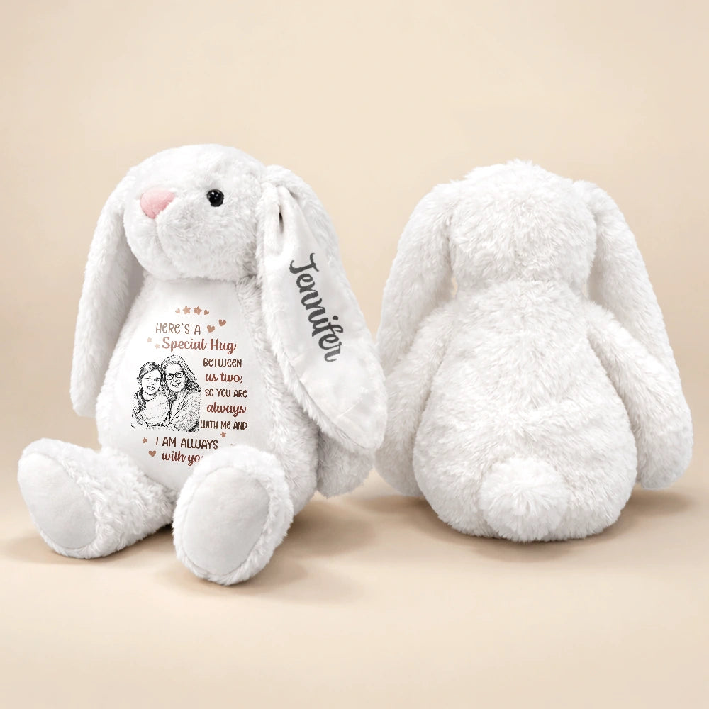 Art Design,Sentimental,Back To School,Gift For Kids,Photo - Pencil Sketch - Bold - Custom Photo Bold Sketch Kid Here A Special Hug Between Us Two - Personalized Soft Toy Bunny