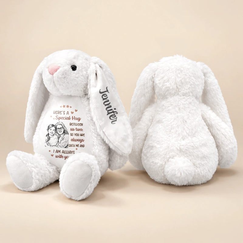 Art Design,Sentimental,Back To School,Gift For Kids,Photo - Pencil Sketch - Bold - Custom Photo Bold Sketch Kid Here A Special Hug Between Us Two - Personalized Soft Toy Bunny
