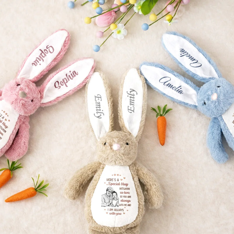 Art Design,Sentimental,Back To School,Gift For Kids,Photo - Pencil Sketch - Bold - Custom Photo Bold Sketch Kid Here A Special Hug Between Us Two - Personalized Soft Toy Bunny