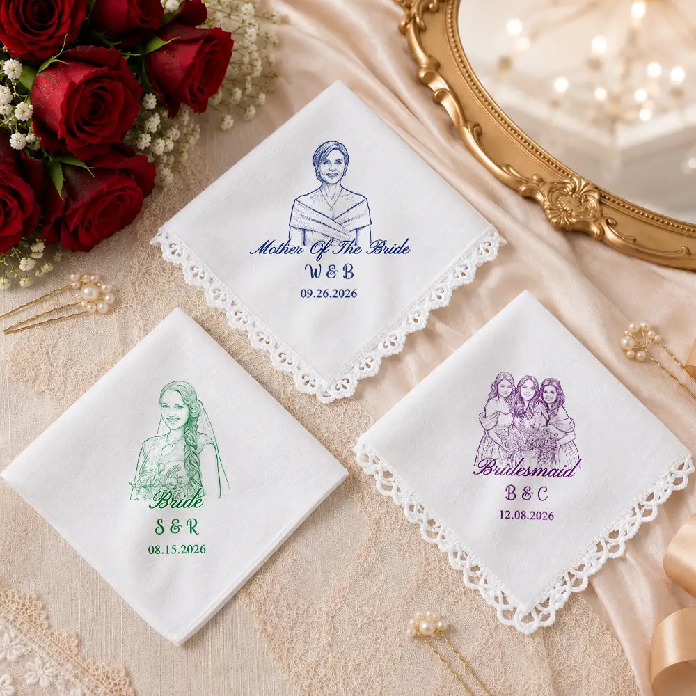 Art Design,Sentimental,Gift For Mother,Wedding,Photo - Pencil Sketch - Bold - Custom Photo Bold Sketch Mother Of The Bride Groom Keepsake - Personalized Handkerchief