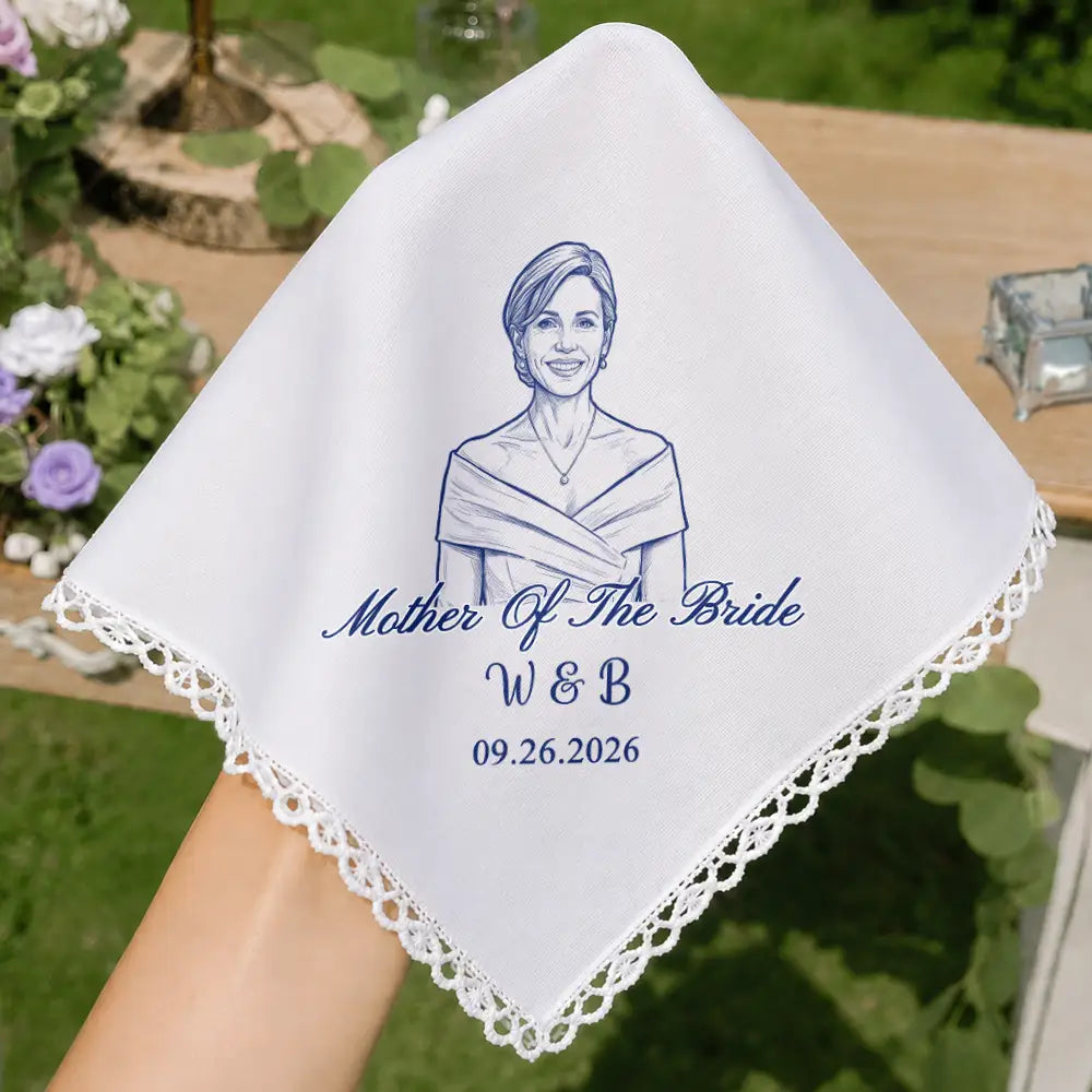 Art Design,Sentimental,Gift For Mother,Wedding,Photo - Pencil Sketch - Bold - Custom Photo Bold Sketch Mother Of The Bride Groom Keepsake - Personalized Handkerchief