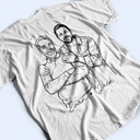 Custom Photo,Art Design,Gift For Grandpa,Proud,Photo - Pencil Sketch - Bold - Custom Photo Bold Sketch Papa Dad Cross Arrows - Personalized T Shirt