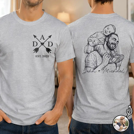 Custom Photo Bold Sketch Papa Dad Cross Arrows - Personalized T Shirt