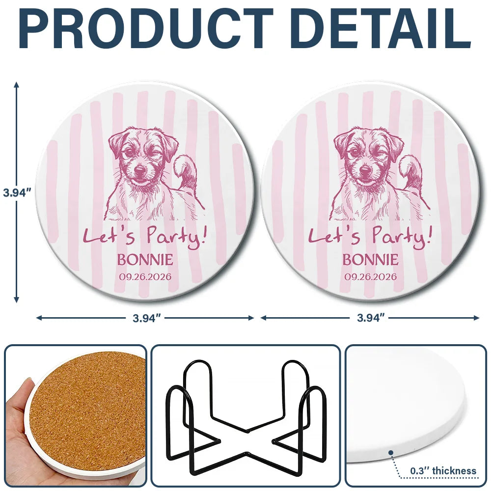 Art Design, Playful, Gift For Couples, Wedding, Photo - Pencil Sketch - Bold - Custom Photo Bold Sketch Pet Drinks On Me - Personalized Ceramic Coaster