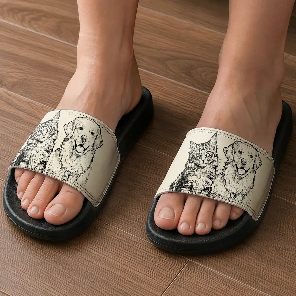 Custom Photo,Art Design,Summer,Pet Lovers,Top Market,Playful,Photo - Pencil Sketch - Bold - Custom Photo Bold Sketch Pet Portrait - Personalized Unisex Slides