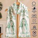 Art Design,Sentimental,Christmas,Gift For Yourself,Gift For Women,Photo - Pencil Sketch - Bold - Custom Photo Bold Sketch Portrait With Toile De Jouy Floral - Personalized Fleece Scarf