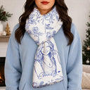 Art Design,Sentimental,Christmas,Gift For Yourself,Gift For Women,Photo - Pencil Sketch - Bold - Custom Photo Bold Sketch Portrait With Toile De Jouy Floral - Personalized Fleece Scarf
