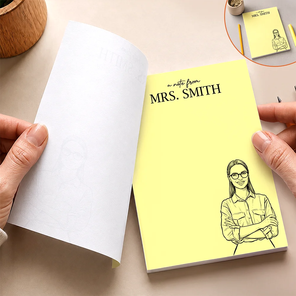 Art Design,Teacher,Back To School,Proud,Photo - Pencil Sketch - Bold - Custom Photo Bold Sketch Teacher Office Worker Portrait - Personalized Notepad