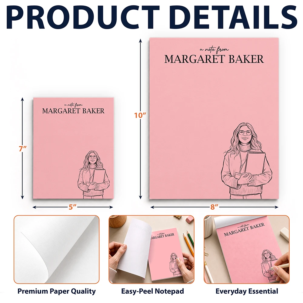 Art Design,Teacher,Back To School,Proud,Photo - Pencil Sketch - Bold - Custom Photo Bold Sketch Teacher Office Worker Portrait - Personalized Notepad