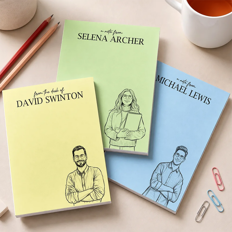Art Design,Teacher,Back To School,Proud,Photo - Pencil Sketch - Bold - Custom Photo Bold Sketch Teacher Office Worker Portrait - Personalized Notepad