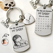 Gift For Husband,Gift For Mother,Gift For Father,New Dad,New Mom,Non-Eng,Photo - Pencil Sketch (Bold),Sentimental - Custom Photo Bold Sketch The Day You Became My Dad - Personalized Stainless Steel Keychain