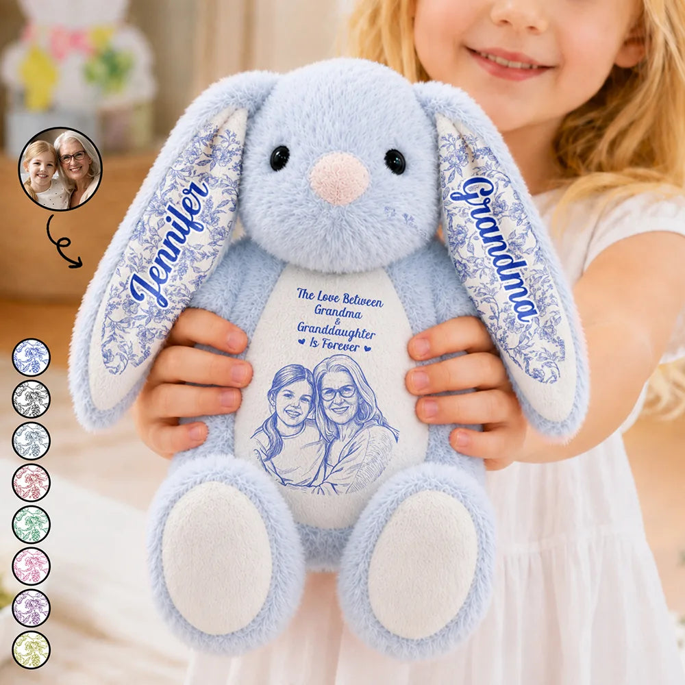 Custom Photo Bold Sketch The Love Between Grandma And Granddaughter Is Forever - Personalized Soft Toy Bunny