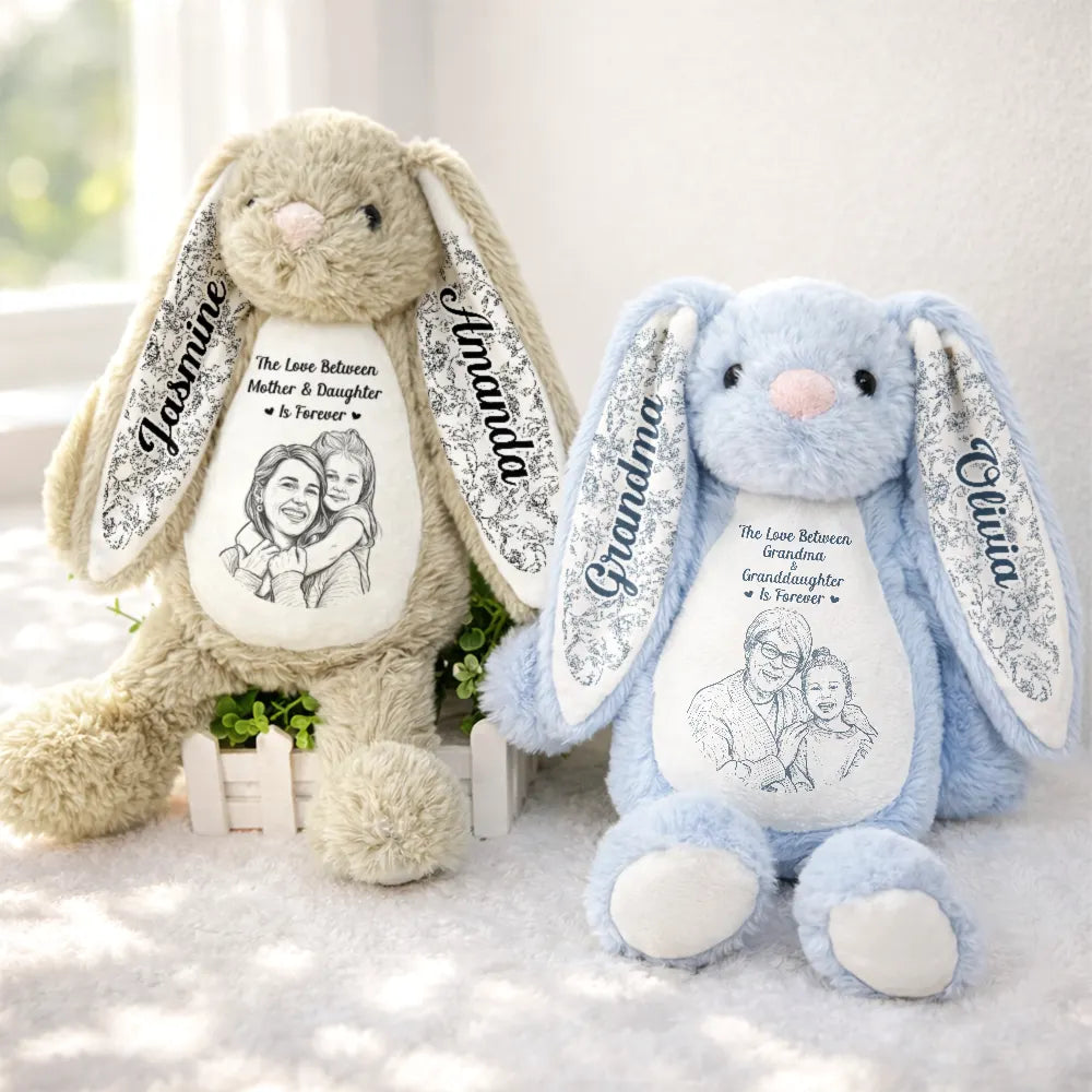 Adorable, Art Design, Gift For Grandkids, Gift For Granddaughter, Photo - Pencil Sketch - Bold - Custom Photo Bold Sketch The Love Between Grandma And Granddaughter Is Forever - Personalized Soft Toy Bunny