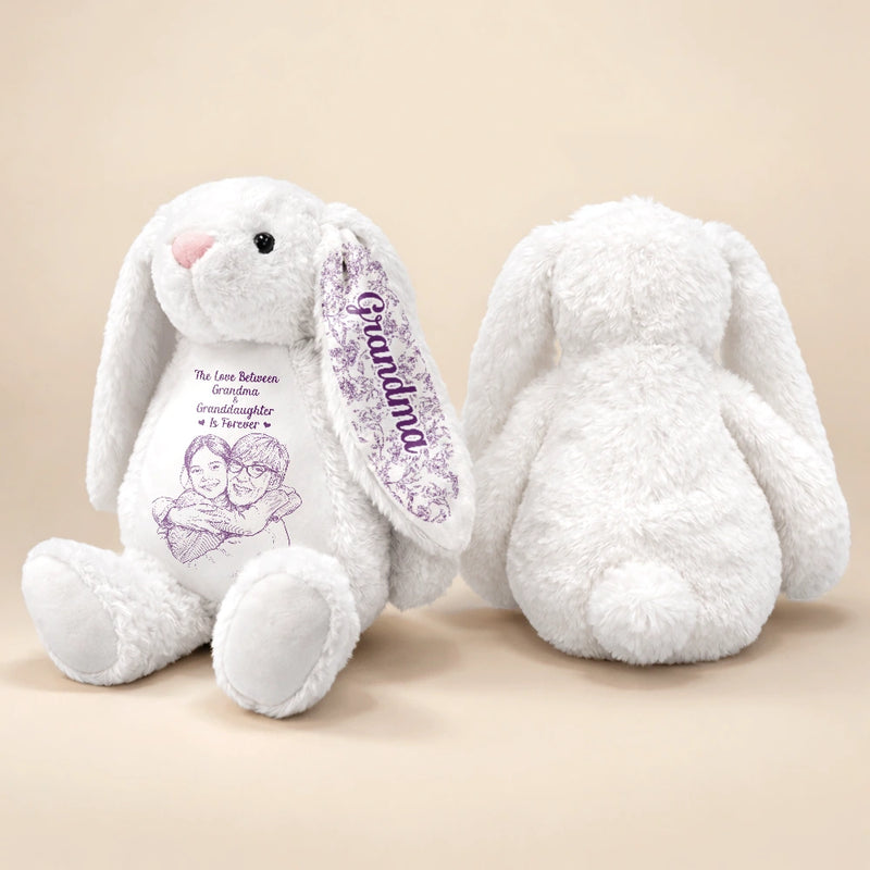 Adorable, Art Design, Gift For Grandkids, Gift For Granddaughter, Photo - Pencil Sketch - Bold - Custom Photo Bold Sketch The Love Between Grandma And Granddaughter Is Forever - Personalized Soft Toy Bunny