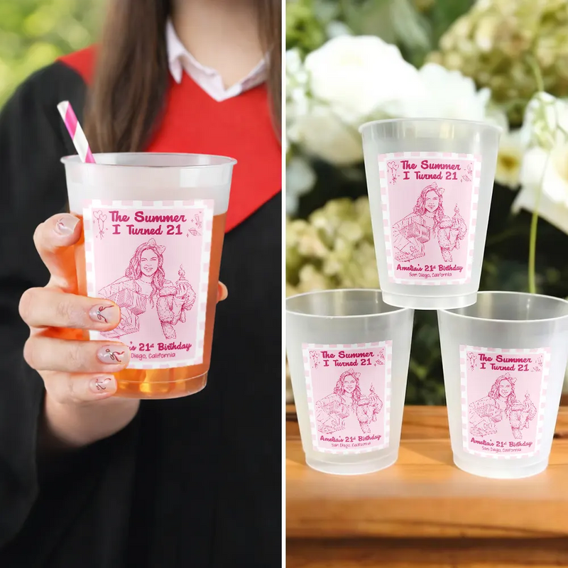 Art Design,Confident,Gift For Yourself,Summer,Photo - Pencil Sketch - Bold - Custom Photo Bold Sketch The Summer She Turned New Age - Personalized Frosted Cups