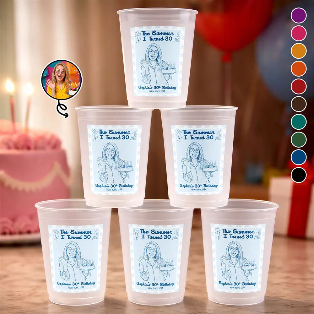 Custom Photo Bold Sketch The Summer She Turned New Age - Personalized Frosted Cups