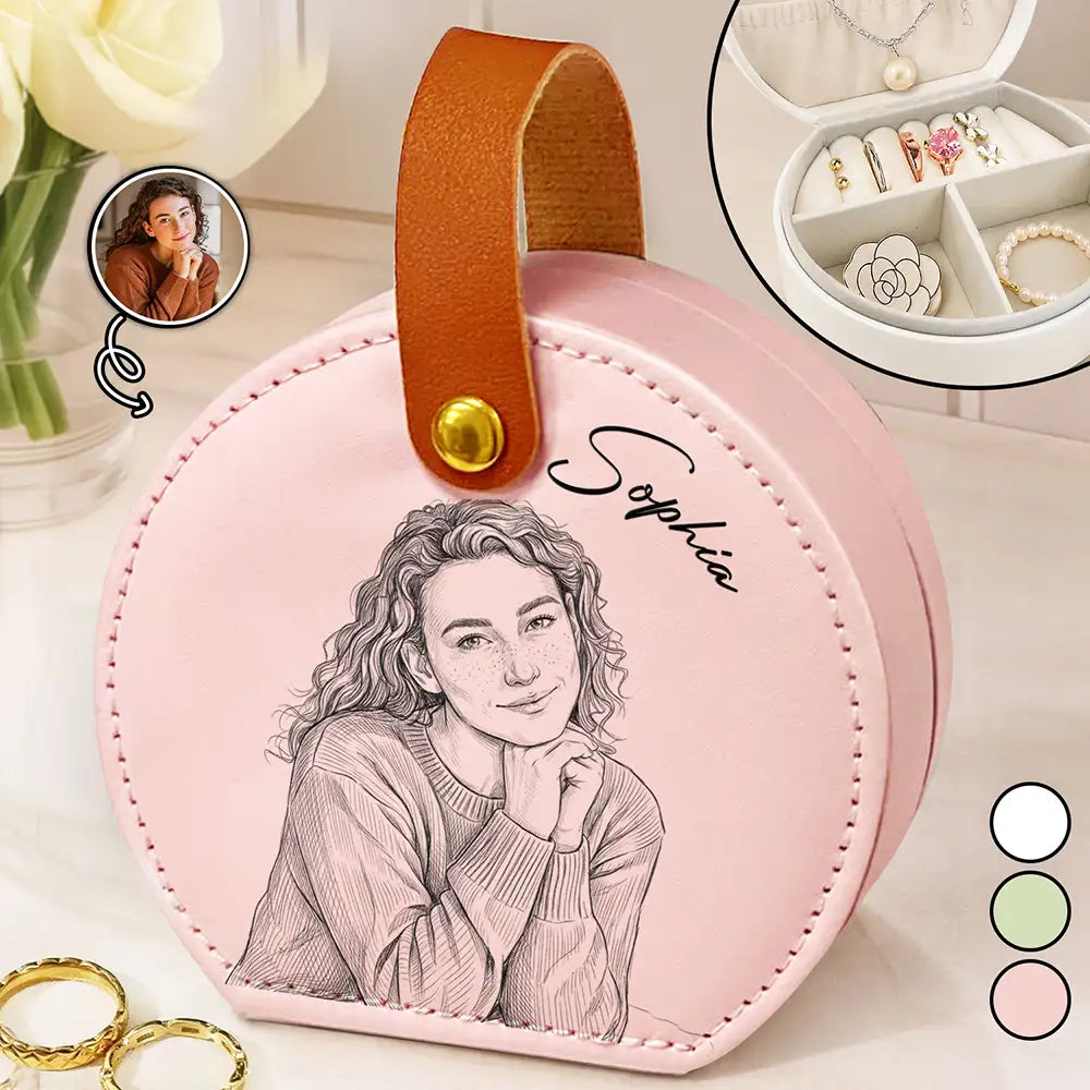 Custom Photo,Beach,Art Design,Summer,Pet Lovers,Playful,Photo - Pencil Sketch - Bold - Custom Photo Bold Sketch Woman Besties Dog Cat Portrait - Personalized Jewelry Box With Handle