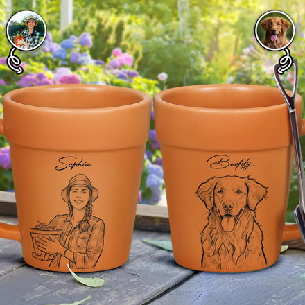 Custom Photo Bold Sketch Woman Man Dog Cat Funny Portrait - Personalized Plant Pot Ceramic Mug