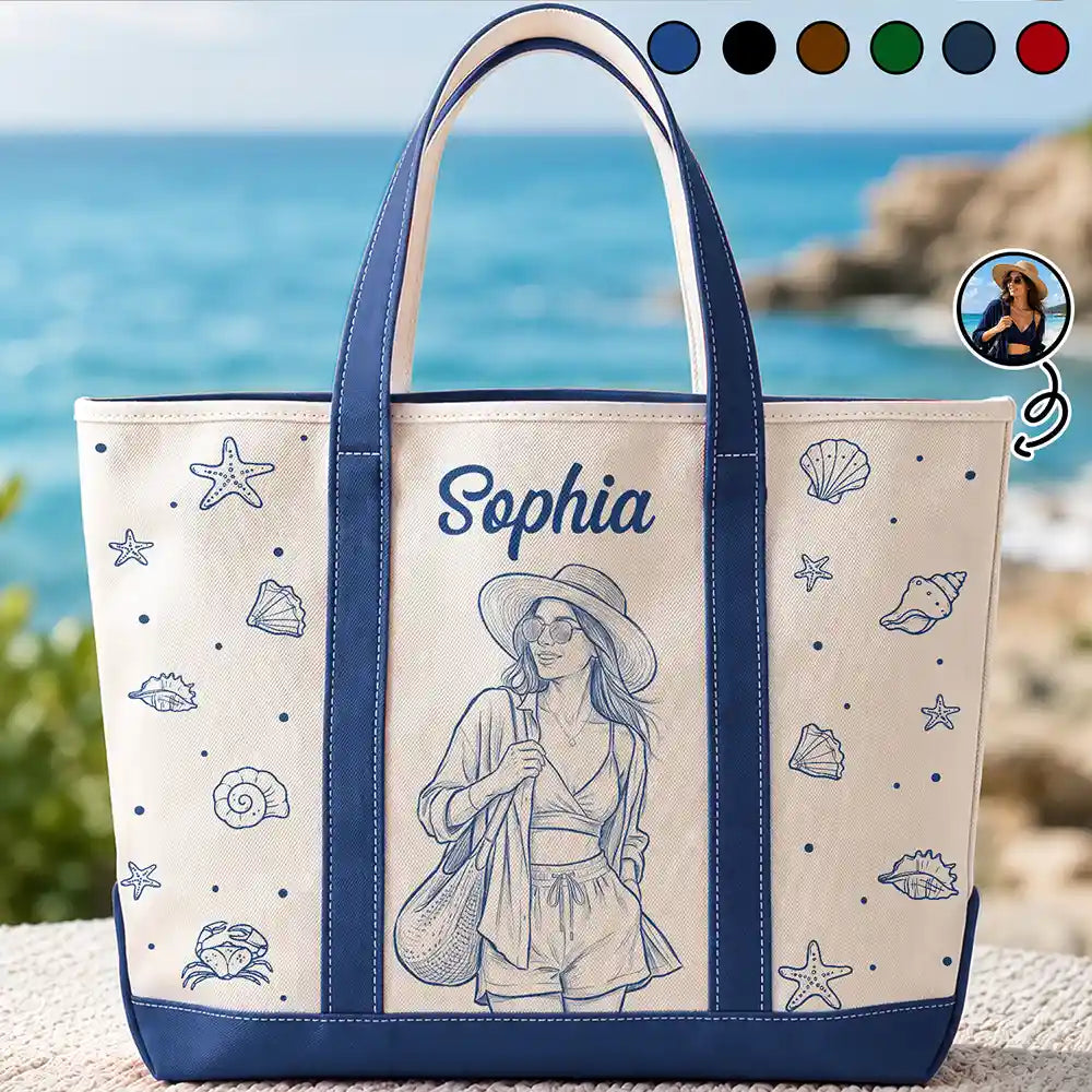 Custom Photo Bold Sketch Woman Portrait Summer Vibes - Personalized Fabric Tote Bag