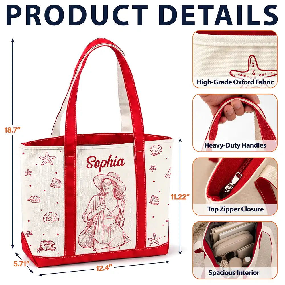 Art Design,Beach,Gift For Yourself,Gift For Women,Photo - Pencil Sketch - Bold,Happy - Custom Photo Bold Sketch Woman Portrait Summer Vibes - Personalized Fabric Tote Bag