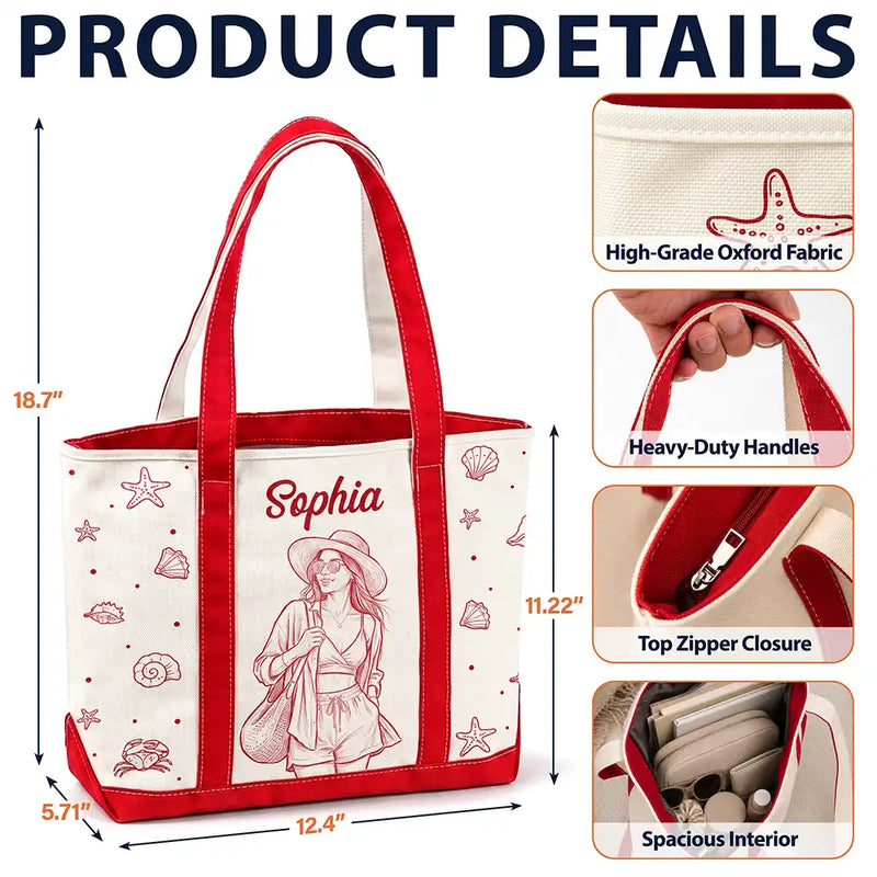 Art Design,Beach,Gift For Yourself,Gift For Women,Photo - Pencil Sketch - Bold,Happy - Custom Photo Bold Sketch Woman Portrait Summer Vibes - Personalized Fabric Tote Bag