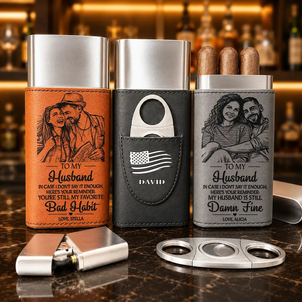 Art Design,Confident,Gift For Men,Gift For Yourself,Photo - Pencil Sketch - Bold - Custom Photo Bold Sketch You're Still Smokin' Hot - Personalized Cigar Case