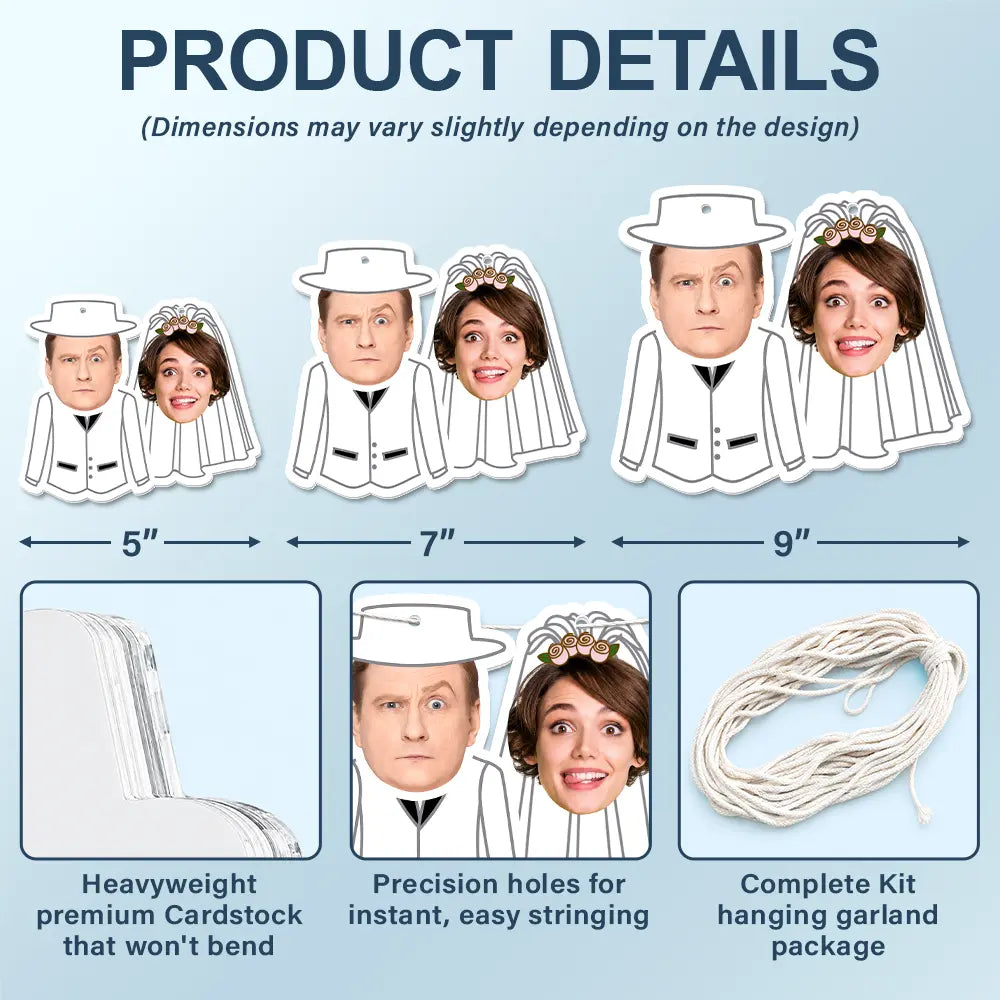 Custom Photo, Gift For Couples, Wedding, Humorous, Cut-Face Photo, Icon - Custom Photo Bride And Groom Face For Wedding, Bachelorette, Bridal Shower - Personalized Garland Banner