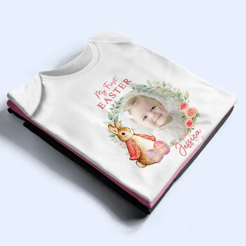 Gift For Kids,Grandma - Grandkids,Gift For Grandkids,Dad - Children,Mom - Children,Easter,Happy,New baby - Custom Photo Bunny First Easter - Personalized Baby Onesie