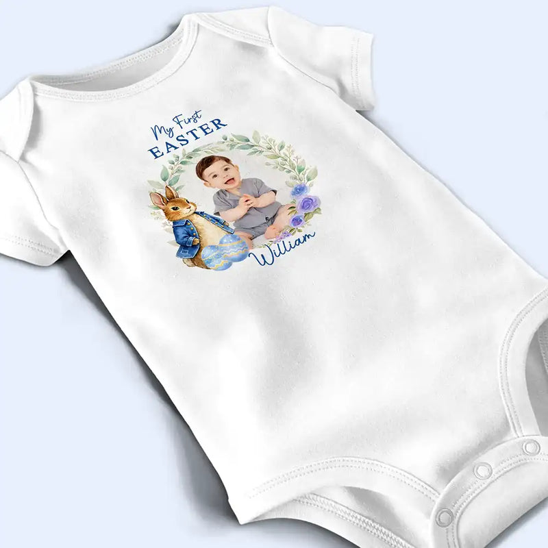 Gift For Kids,Grandma - Grandkids,Gift For Grandkids,Dad - Children,Mom - Children,Easter,Happy,New baby - Custom Photo Bunny First Easter - Personalized Baby Onesie