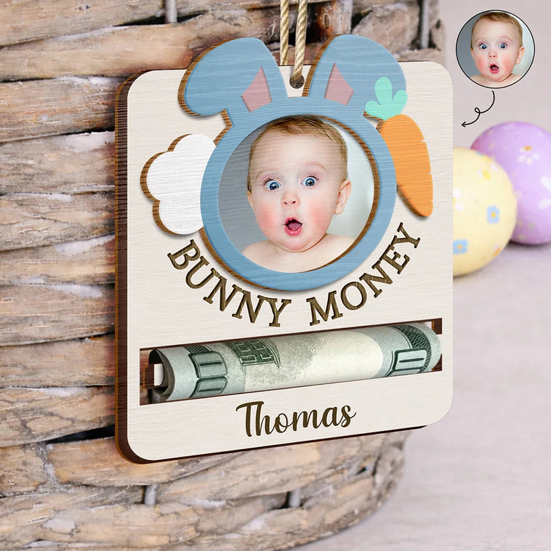 Easter,Happy,Gift For Kids,Parents - Custom Photo Bunny Money Holder - Personalized 2-Layered Wooden Ornament