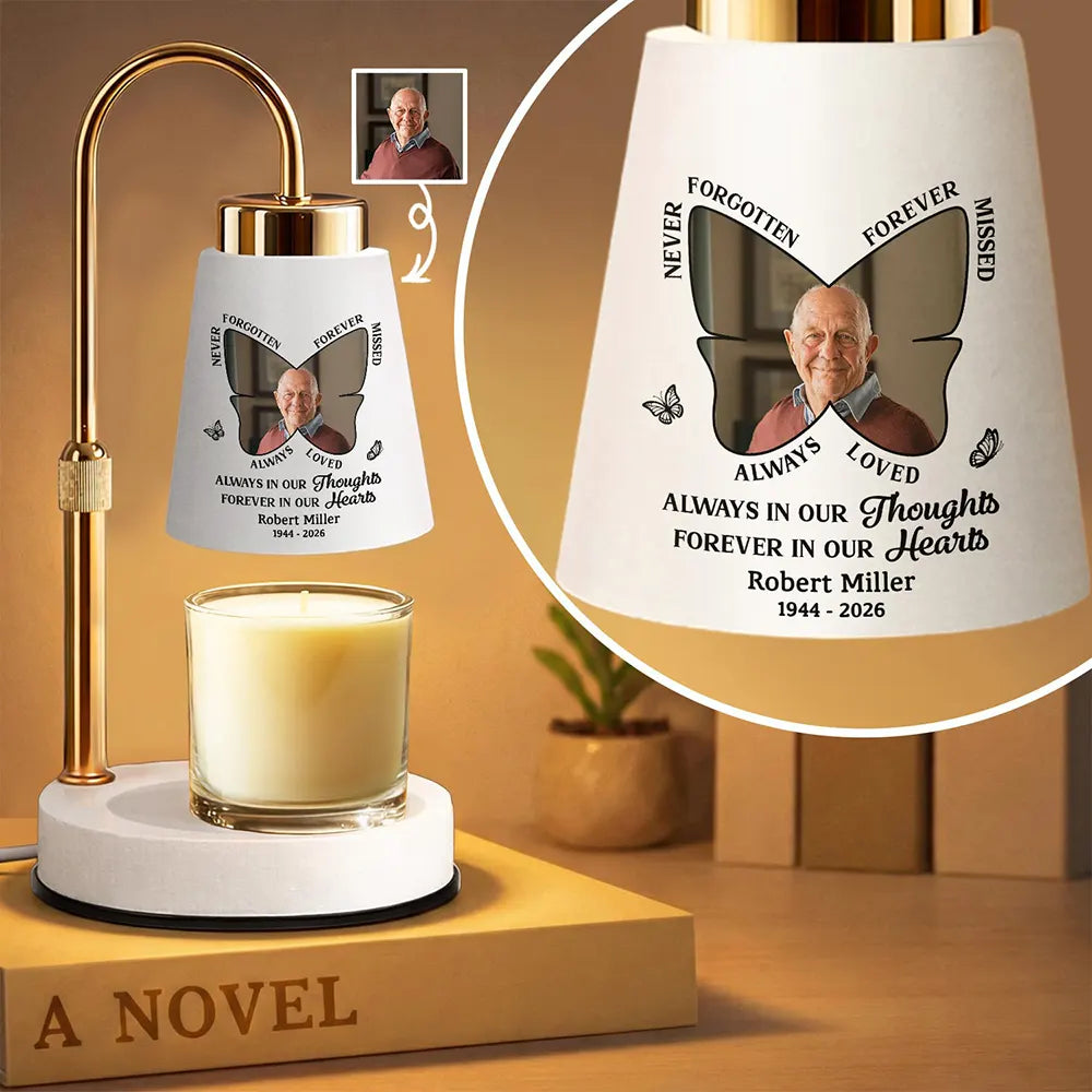Memorial,Family,Custom Photo,Love - Custom Photo Butterfly Memorial Always Loved Never Forgotten - Personalized Truncated Cone Candle Warmer