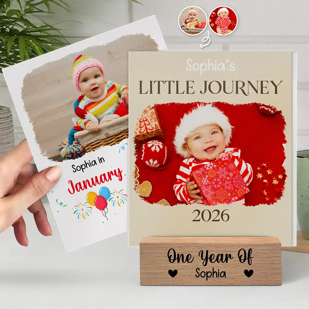 Custom Photo Baby Little Journey 2026 - Personalized Calendar With Wooden Stand