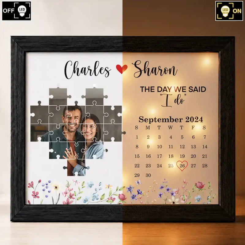 Christmas,Custom Photo,Romantic,Gift For Couples,Upload Full Photo,Calendar - Custom Photo Calendar Couples The Day I Found My Missing Piece - Personalized LED Light Shadow Box